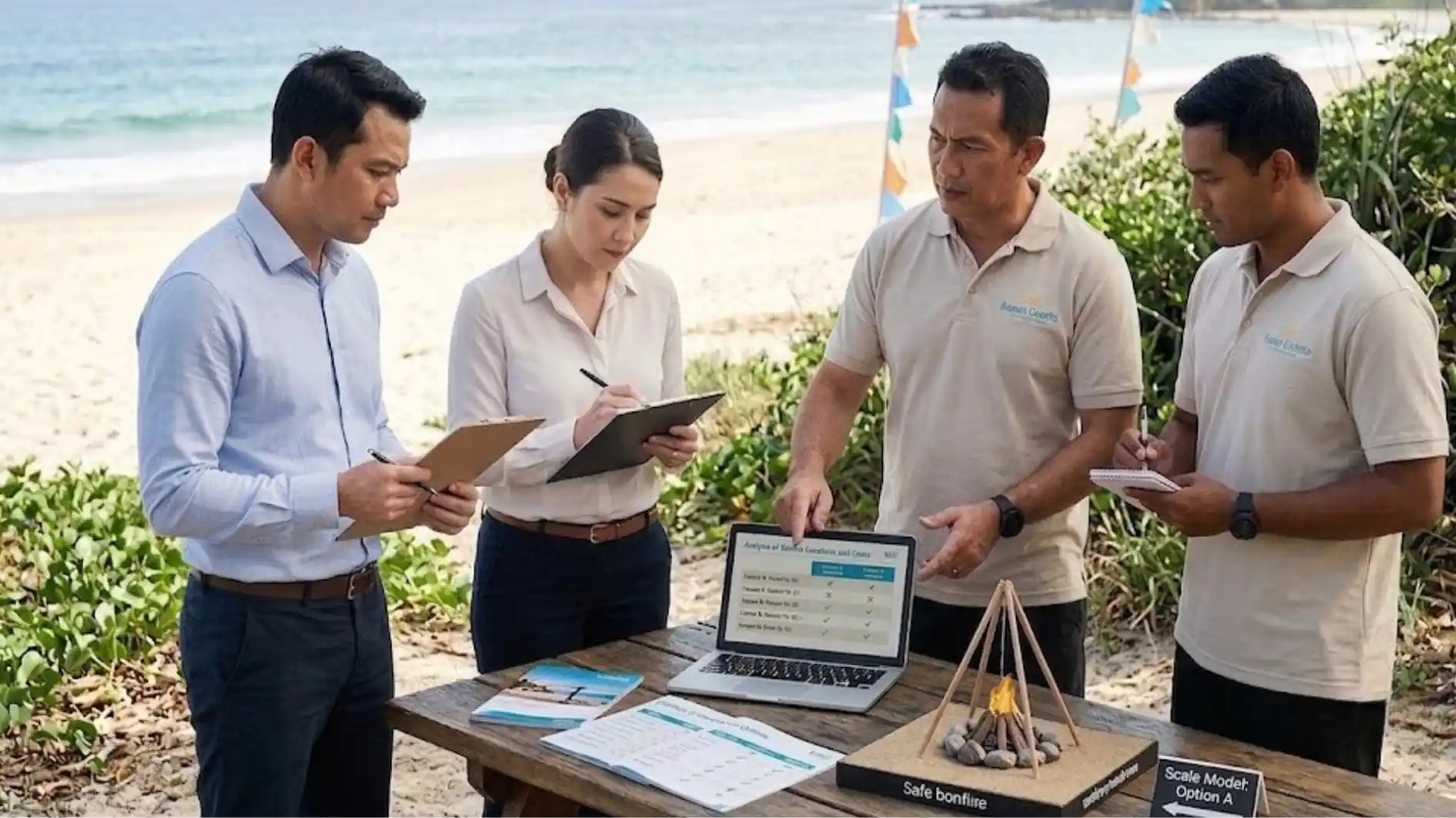 Panitia kantor berdiskusi memilih vendor outbound pantai bonfire